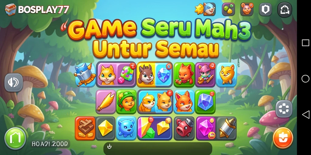 Screenshot gameplay BOSPLAY77 menampilkan aksi seru permainan Match-3.