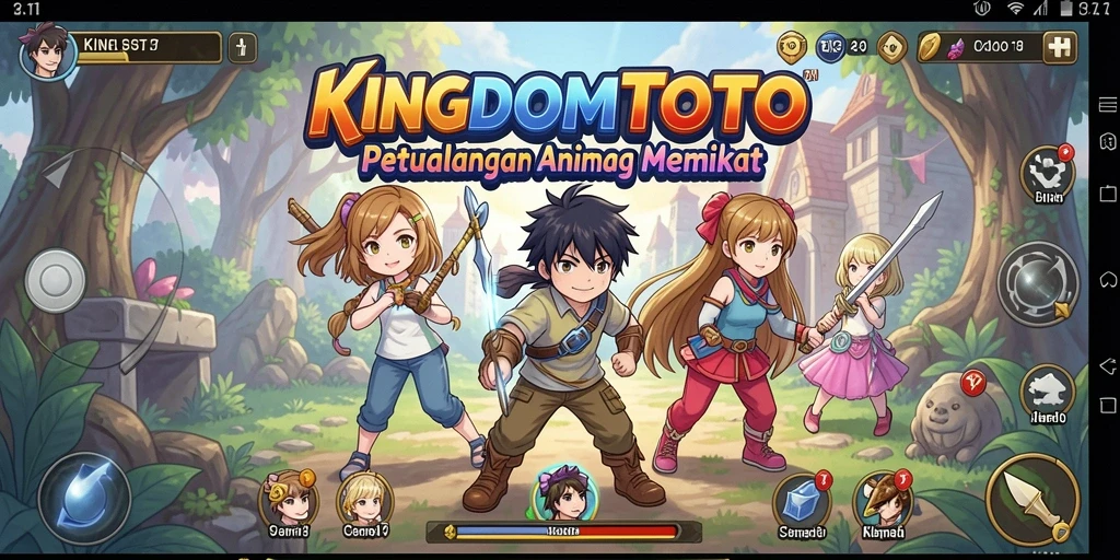 Tangkapan layar gameplay KINGDOMTOTO menampilkan karakter Anime yang dinamis.